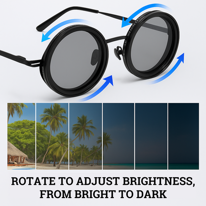 Adjustable Tint Rounded Polarized Lenses Retro Sunglasses