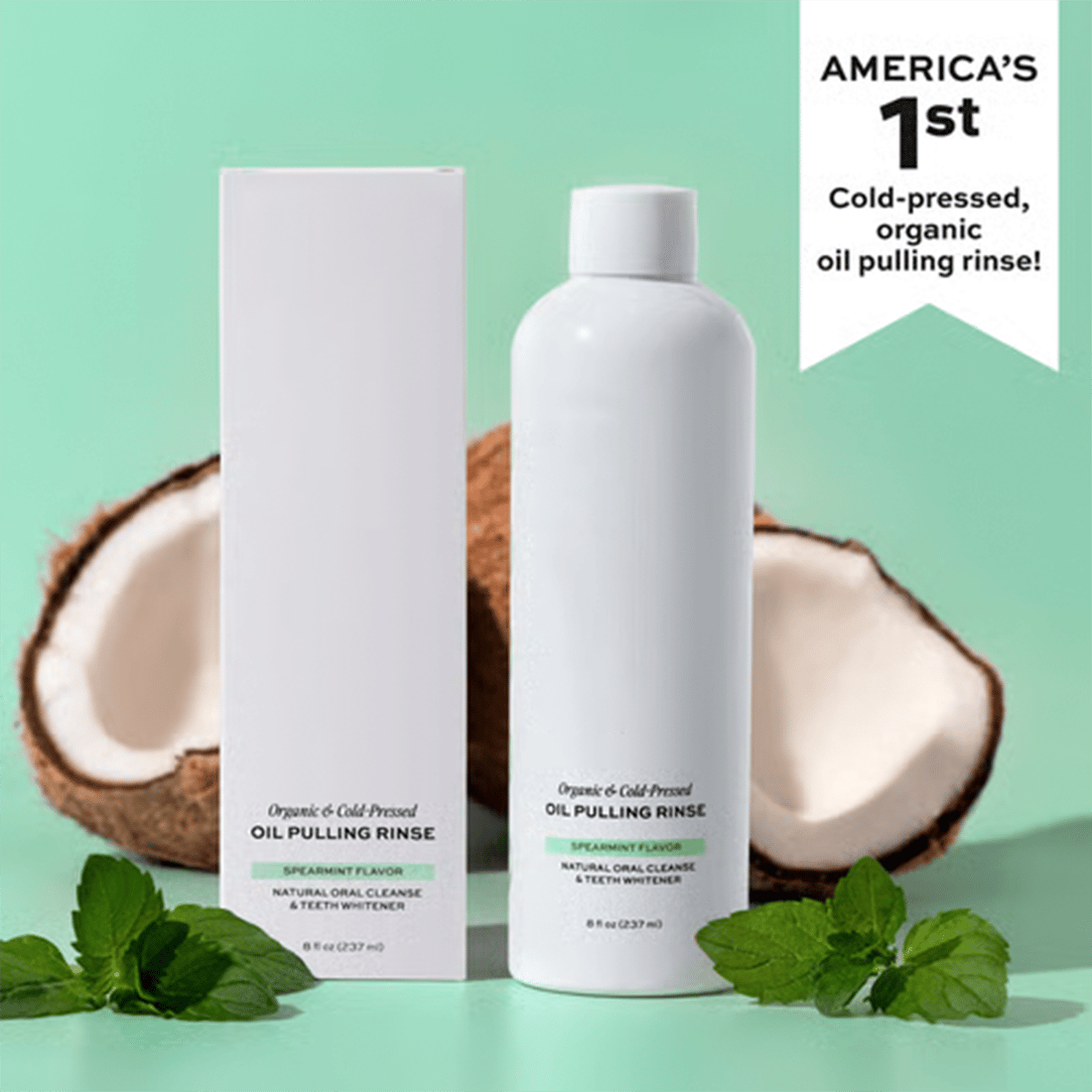 Spearmint Oil Pulling Rinse —Natural Oral Cleanse & Teeth Whitener